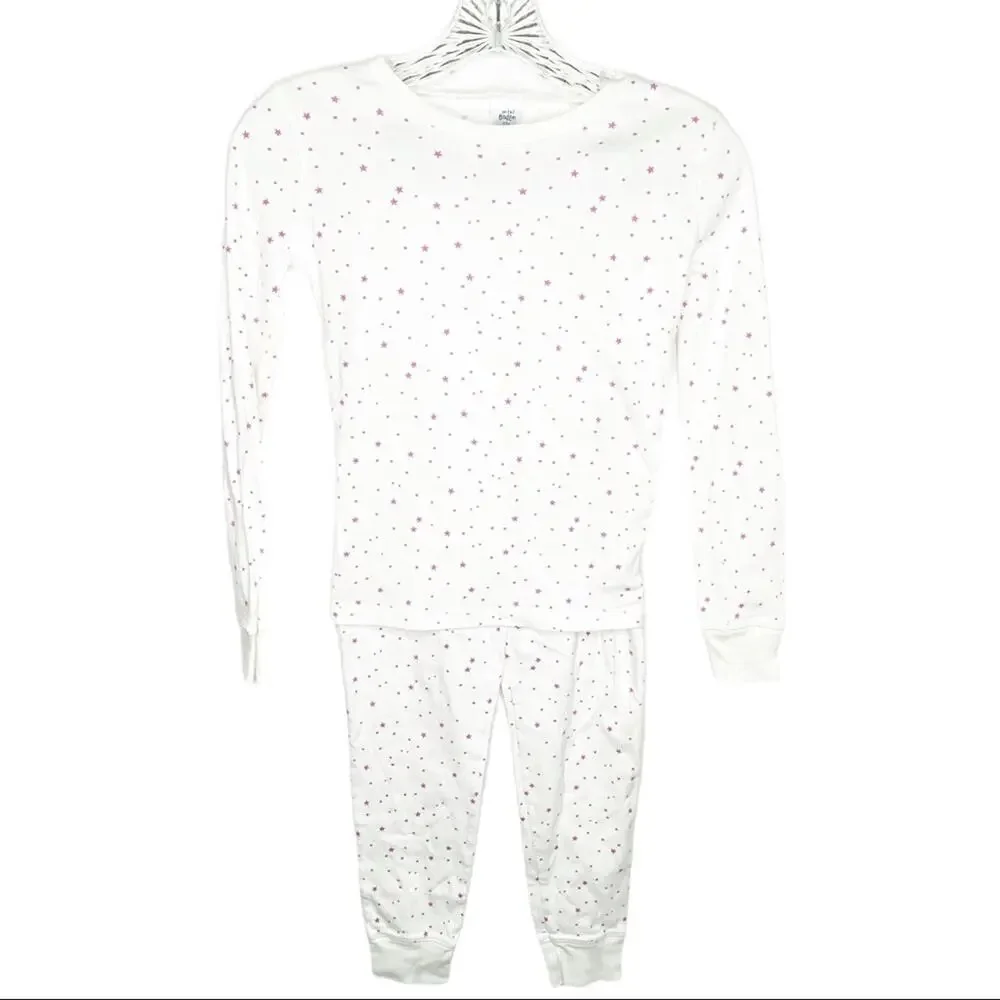 Girls Mini Boden White Pink Stars Pajama Set 11Y
